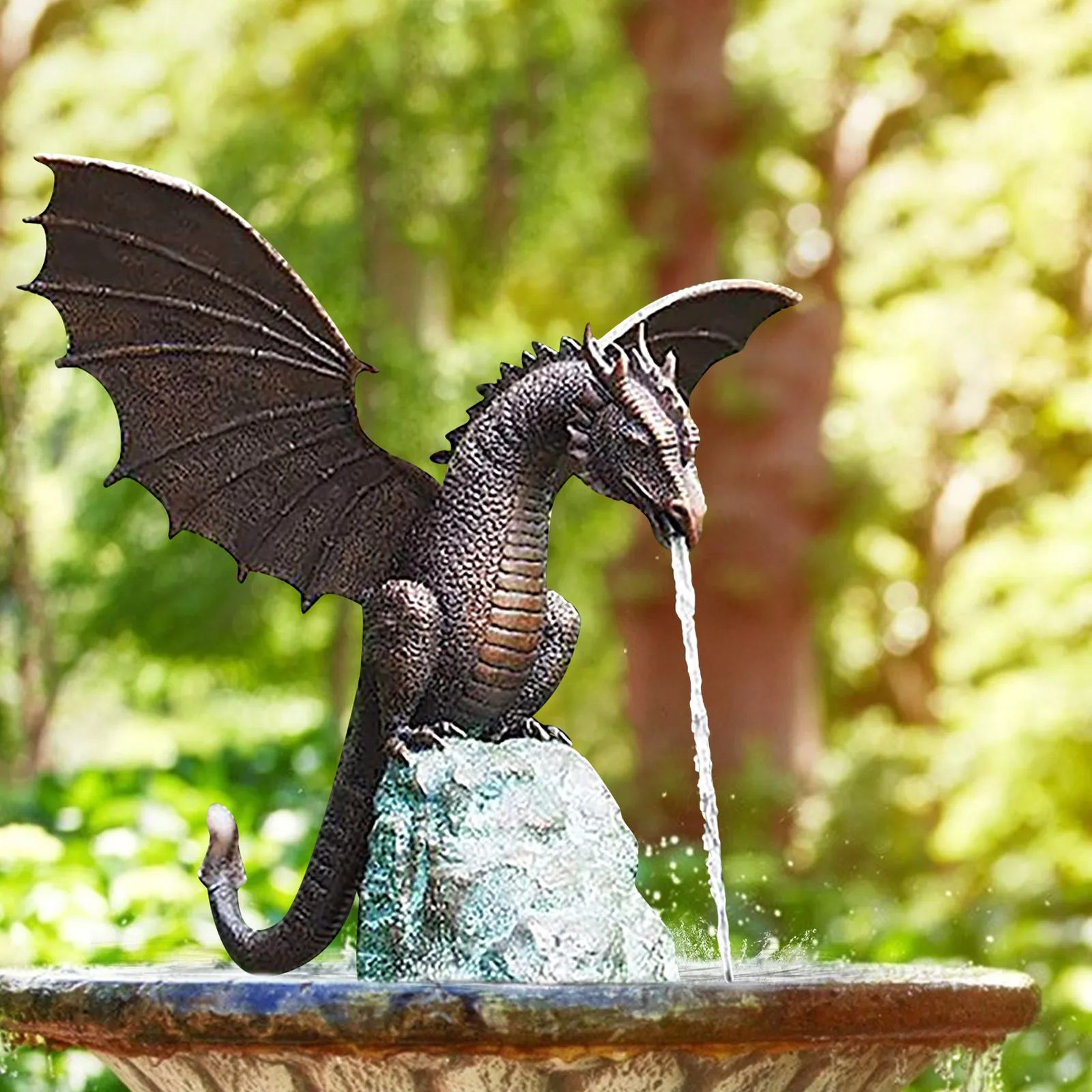 Creative Garden Water Fountain Water Spray Dragon Fire-breathing Pattern Resin Waterscape Sculpture Garden Table Decoration