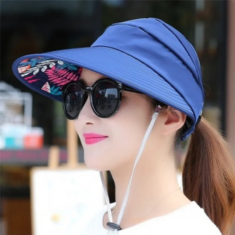 Summer Hats For Women Foldable Sun Hat Pearl Flower Visor Suncreen Floppy Cap Female Outdoor wide-brimmed beach Baseball Caps