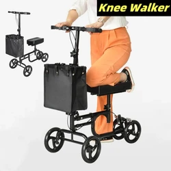 Elderly Disabled Knee Walker Foldable Seated Training Household Auxiliary Training Crutches Wheeled Trolley Four-wheeled Walker