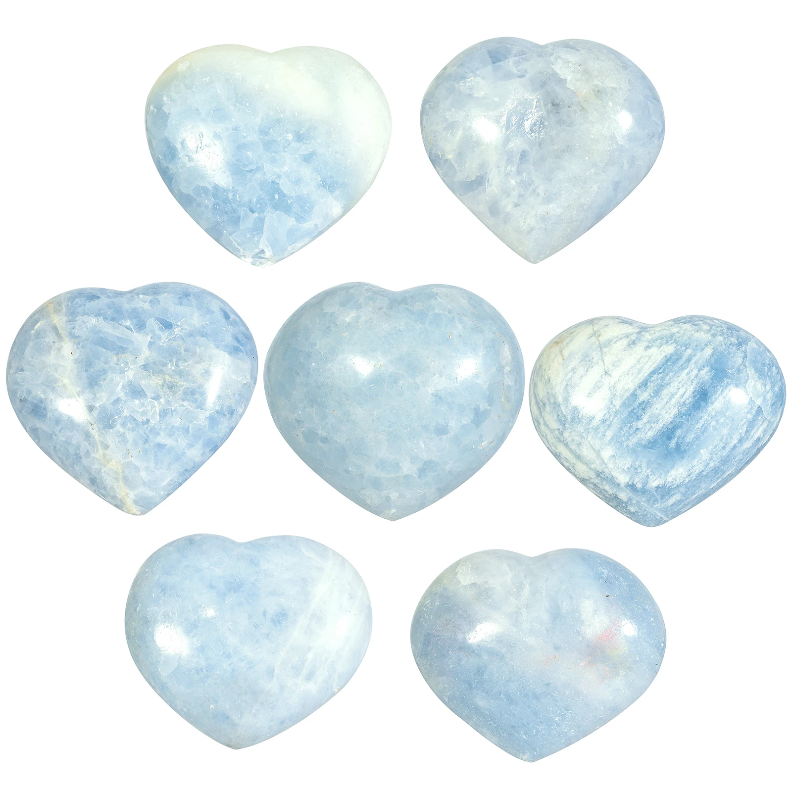 TUMBEELLUWA 200-600g Natural Blue Celestite Crystal Stone Specimen Polished Puff Love Heart Gemstone Ornament For Home Decor