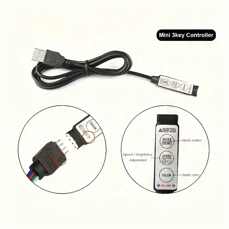 1 Rolle Niederspannungs-5V-Lichtstreifen 5050 RGB Bunter LED-Lichtstreifen mit einfachem Drei-Tasten-Controller, geeignet für Computer- und TV-Hintergründe, Gaming-Atmosphäre, Feiertagsmusik, Bühnenpartys und Heimdekor – Detail 5
