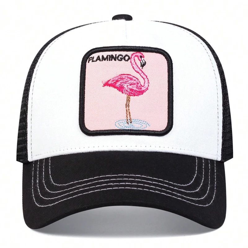 Unisex Flamingo Patch Embroidery Baseball Net Caps Spring Summer Outdoor Adjustable Casual Hats Sunscreen Hat