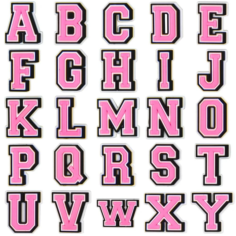 1PCS Pink Alphabet Shoe Charms  Letters Shoe Decorations Rubber Accessories for Girls Women Wristband Hole Slipper Decor