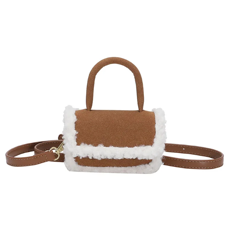 Mini Lamb Wool Splice Crossbody Bag Fashion Korean Faux Suede Portable Small Square Bag Autumn Winter Women New Texture Handbag