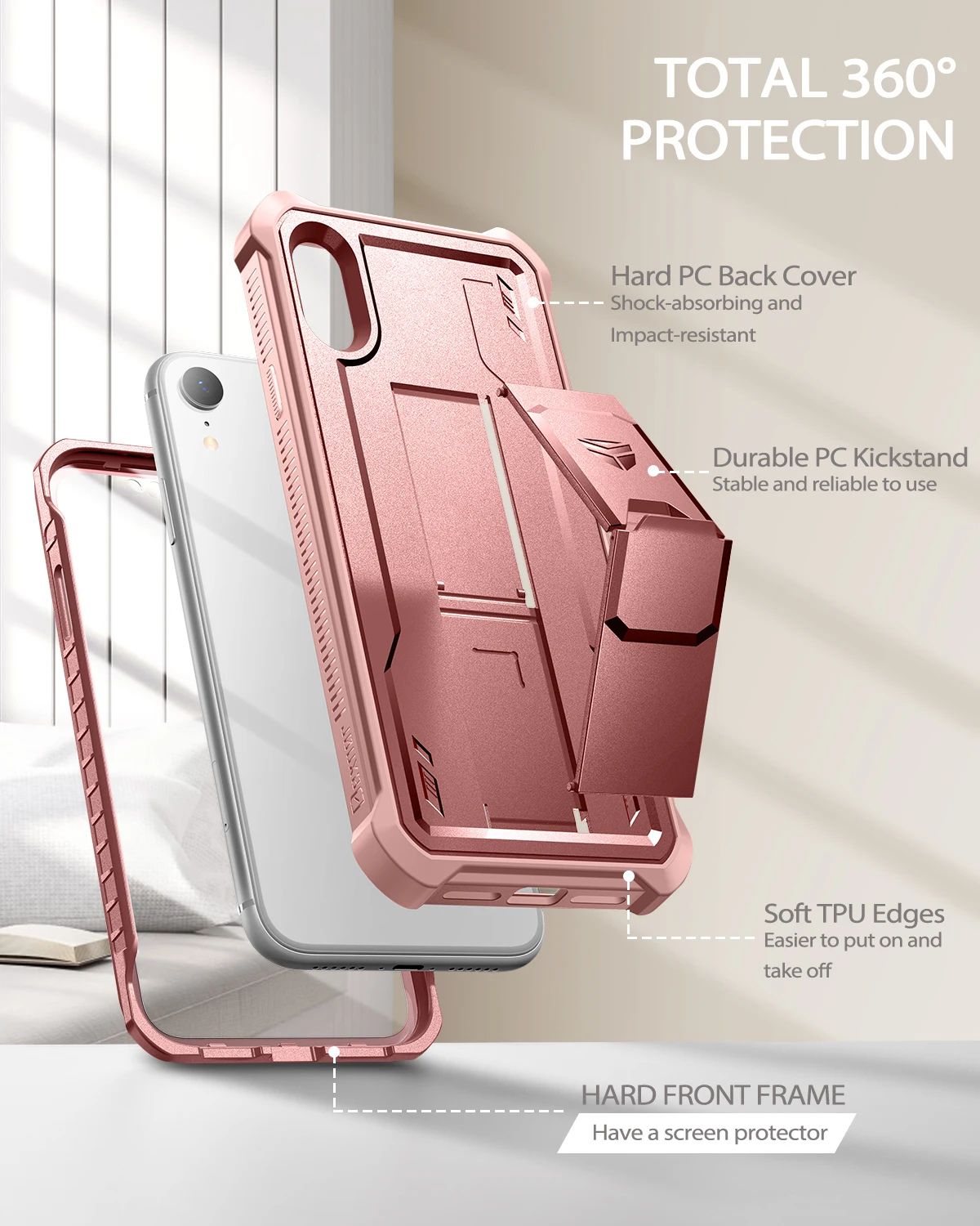 Dexnor For iPhone XR Case 6.1inch Full-Body Bumper Military Grade Armor Shockproof Cover Kickstand with Built-inScreen Protector