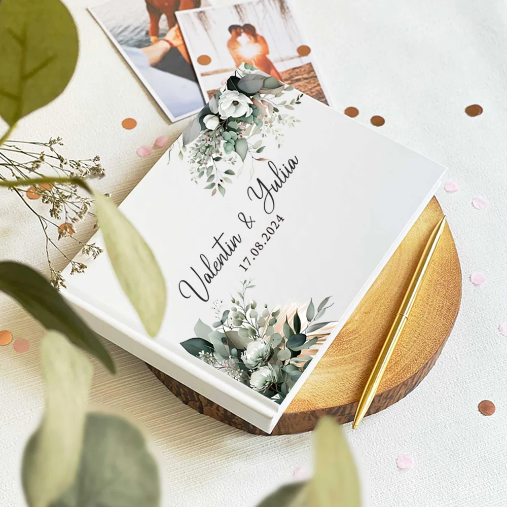 Libro de invitados blanco personalizado para bodas, suministros de decoración, recuerdo, bautismo, álbumes, regalos