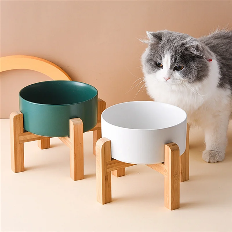 

B28C-Big Dogs Bowl Double Elevated Pet Food Water Feeders Small Medium Large Dog Feeding Supplies With Wooden Stand