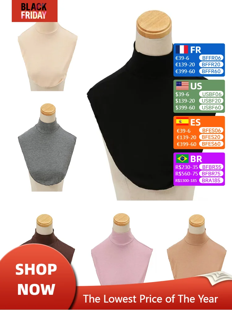 Womens Modal Turtleneck Fake Collar Islamic Hijab Extensions Solid Color Mock Neck Half Top Blouse Detachable Hijab Neck Warmer