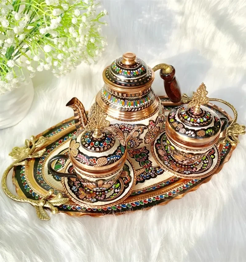 copper tire hand-painted enamel color teapot teacup set