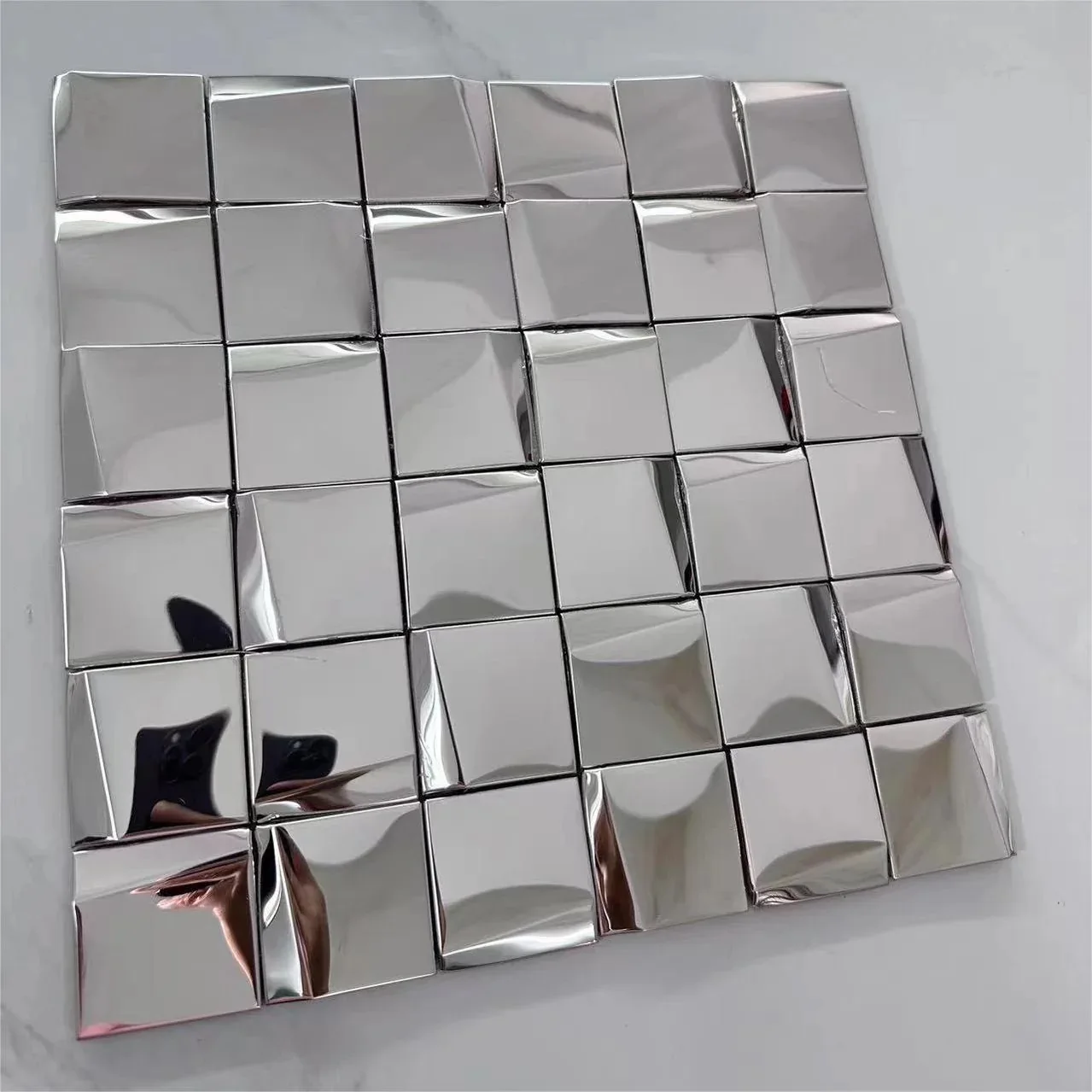 

Polished Glossy Silver Metal Mosaic Stainless Steel Backsplash Kitchen Bathroom Wall Tile SMMT1903