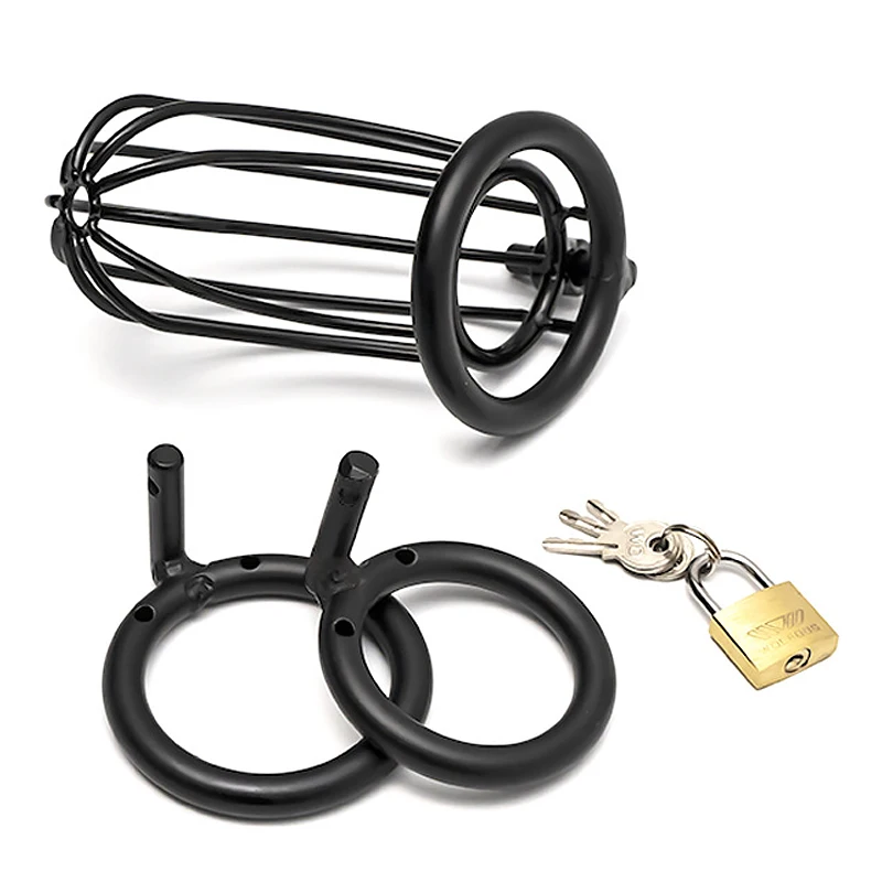 Runyu Man Penis Chastity Cage Metal Black Chastity Lock Abstainer Stainless Steel Urethral Lock Adult SM Punitive Erotic Goods