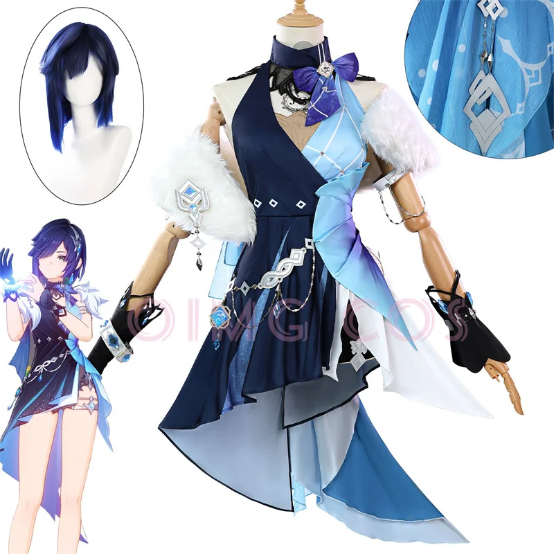 Genshin Impact Yelan Cosplay Costume Adult Carnival Uniform Wig Anime Halloween Party Costumes Masquerade Women Game