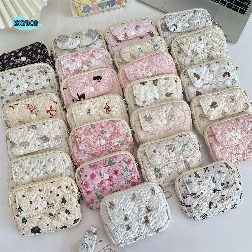 

Flower Floral Coin Purse Pinted Large Capacity Small Makeup Lipstick Bag Earphone Bag Korean Style Mini Canvas Storage Bag