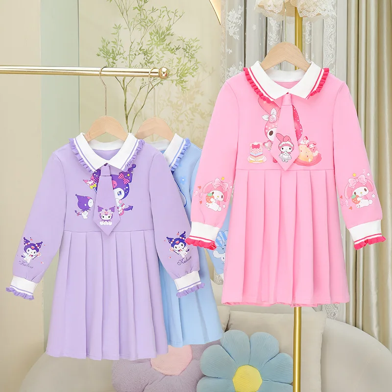 Sanrio Girls Pleated Skirt Dress Sweatshirt Skirt New Spring and Summer Tie Fashion Girls Cinnamoroll My Melody Princess Skirt