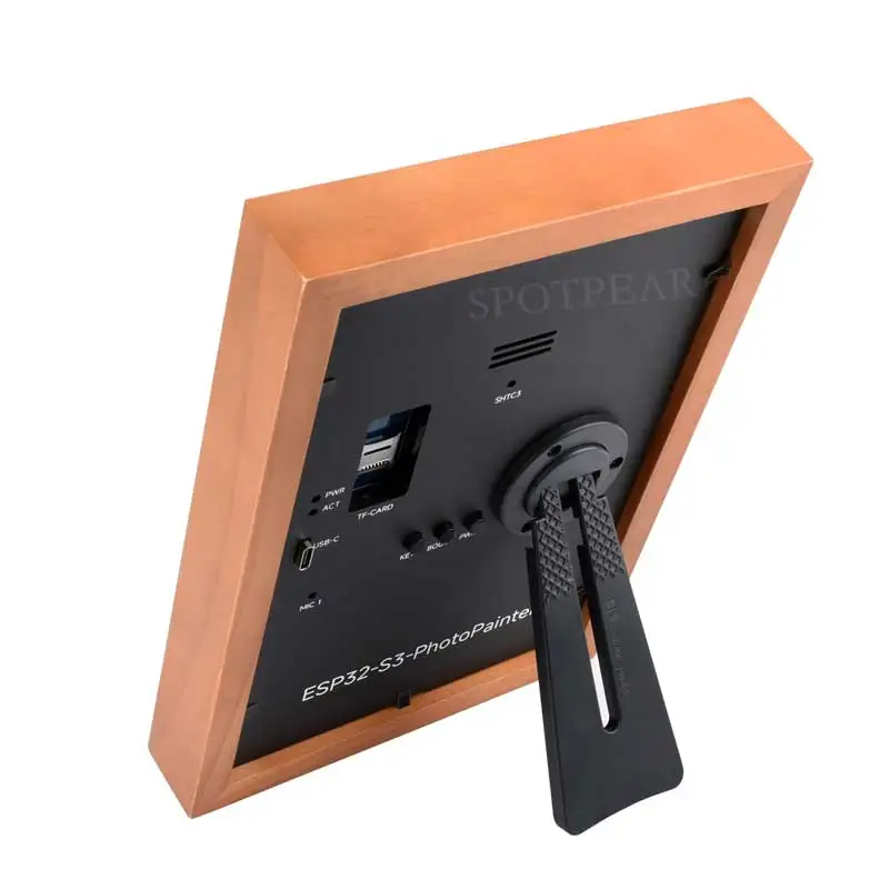 ESP32 S3 شاشة عرض الورق الإلكتروني AI مقاس 7.3 بوصة E6 بالألوان الكاملة مع إطار صور من الخشب الصلب PhotoPainter Deepseek