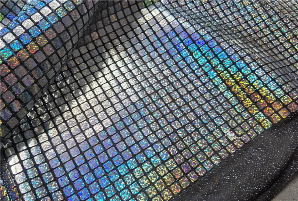 Checker Sequined Fabric Rainbow Reflective DIY Patchwork Backgound Decor Skirt Dress Stage Metallic Clothes Designer Fabric