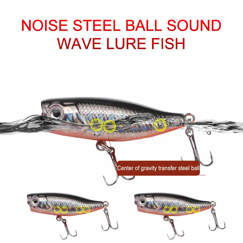 KoKossi 1PC 45mm 3.3g Popper Fishing Lure 3D Fisheye Artificial Bionic Topwater Hard Bait Wobbler Swimbait Freshwater Trout Pike