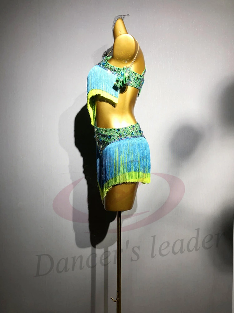 Latin Dance AB Steen Vrouwelijke Volwassen Kinderen High-end Aangepaste Kleur Clash Kwastje Bloemenjurk Zwart Zwembad Samba Prestaties Jurk