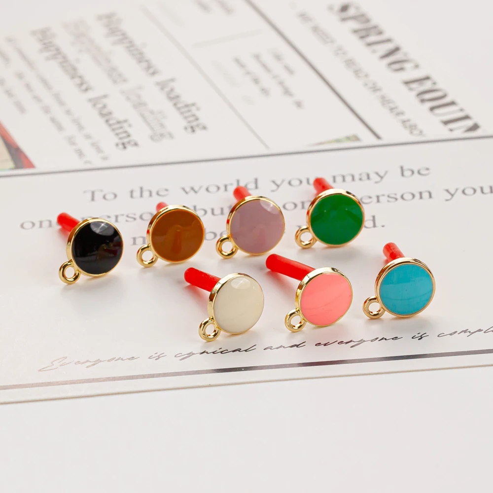 Enamel Alloy Round Stud Earring Components Eardrop Simple Color Style for Women DIY Jewelry Accessories Handmade Materials 10pcs