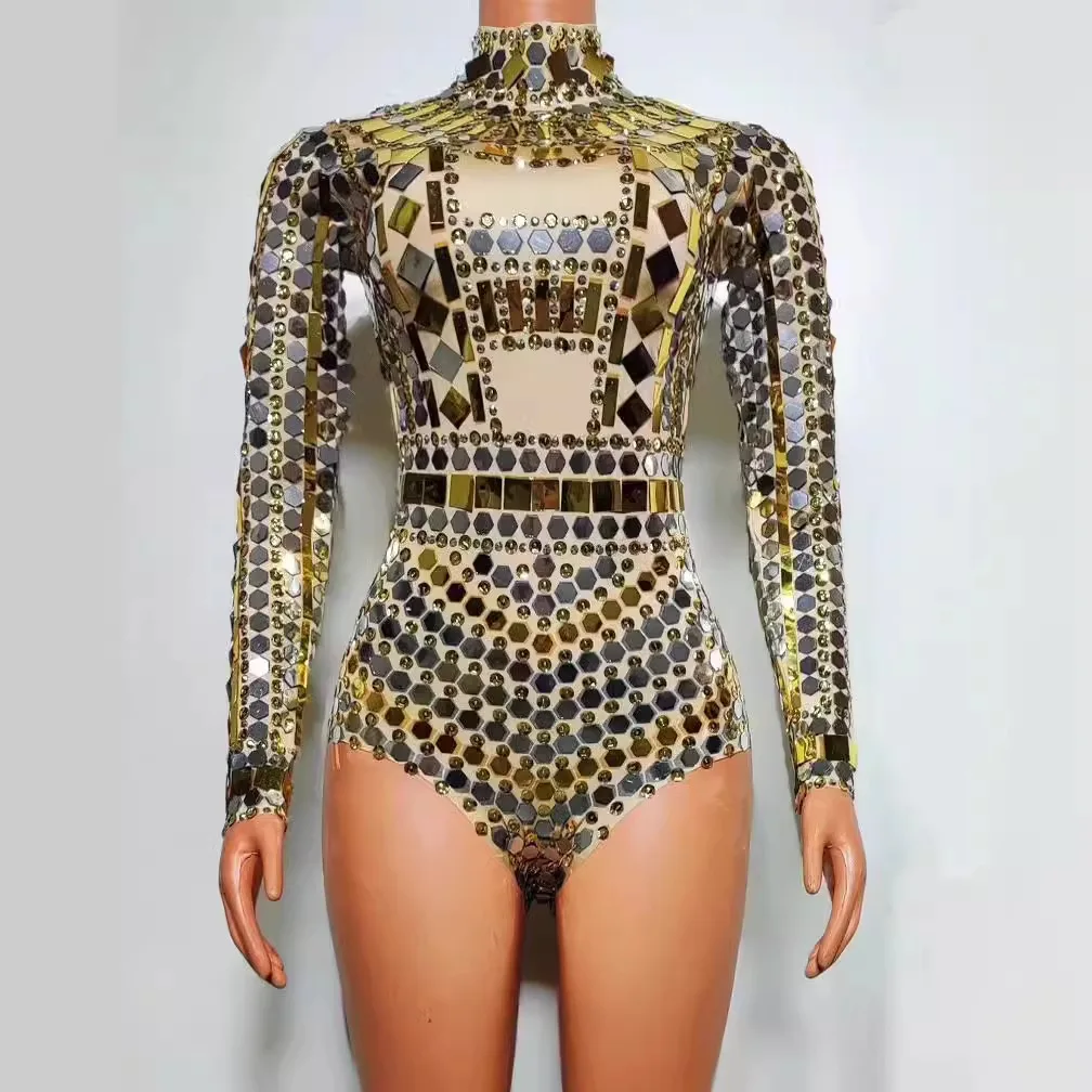 Performance Costume Imitation Goldware Nightclub Bar Stage Female Singer Live Sexy Sequined Dance Team Electronic Music Festival