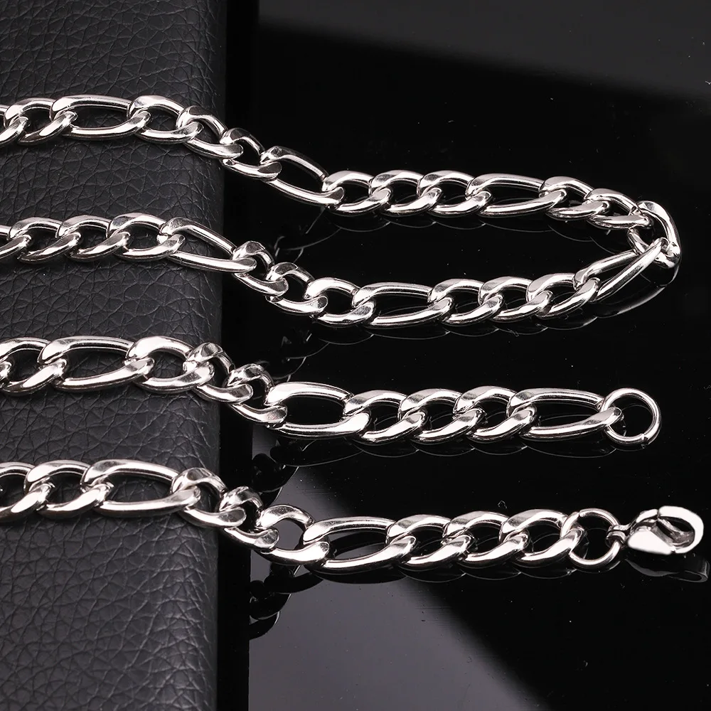 Men's Large 9mm Polished Stainless Steel Figaro Necklaces - Durable Chunky Links