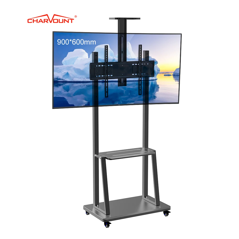 Charmount Height Adjustable Mobile TV Trolley Wheels Universal Floor Mobile TV Cart TV Stand Mount