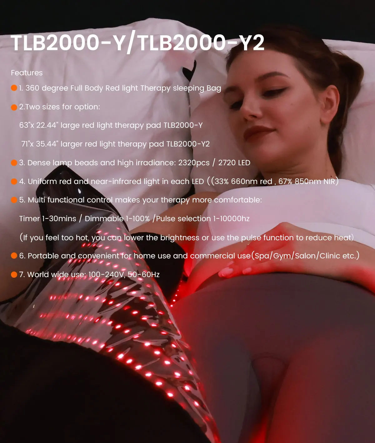 

Новинка 2025 года, горячая подставка для сна TLB2000-Y и Y2, 160*60 см и 180*90 см, 3IN1LED, облегчение боли для всего тела, сумка для терапии красным светом