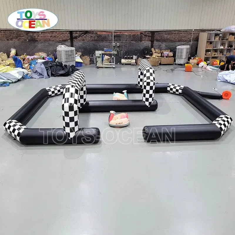 Heavy PVC Inflatable Bumper Car & Karting Track Checkered Design for Kids Carnival Easy Setup & Commercial Use