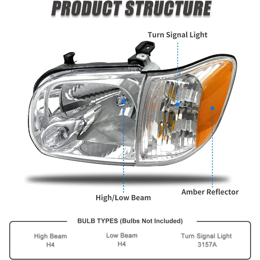 مجموعة المصابيح الأمامية لـ 2005-2006 Toyota Tundra Double/Crew Cab وبديل المصابيح الأمامية Sequoia 2005-2007 - غلاف كروم، Clea #4
