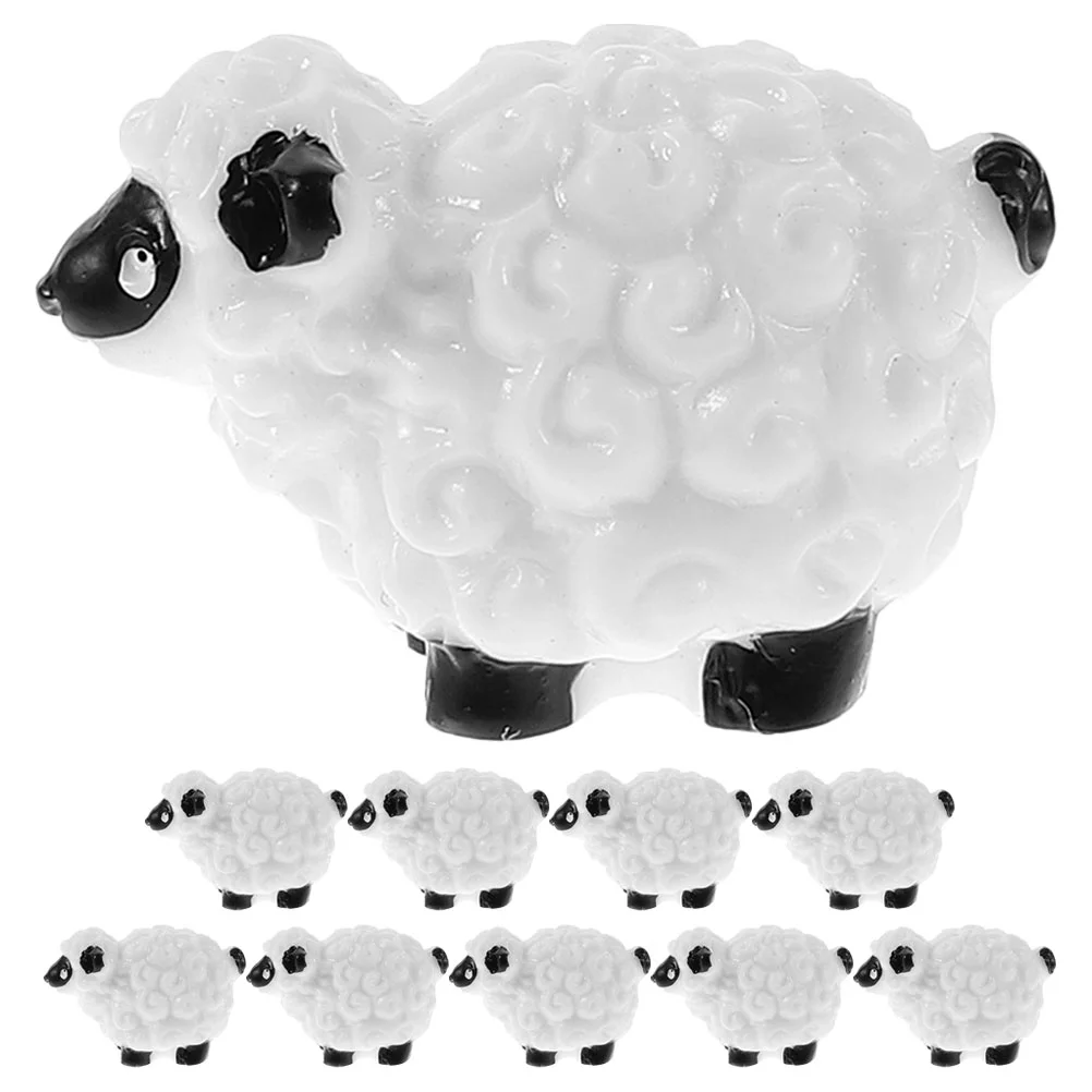 

10 Pcs Micro Landscape Ornament Miniature Lamb Figurines Resin Sheep Lawn Statues Garden Decor Decorations Office