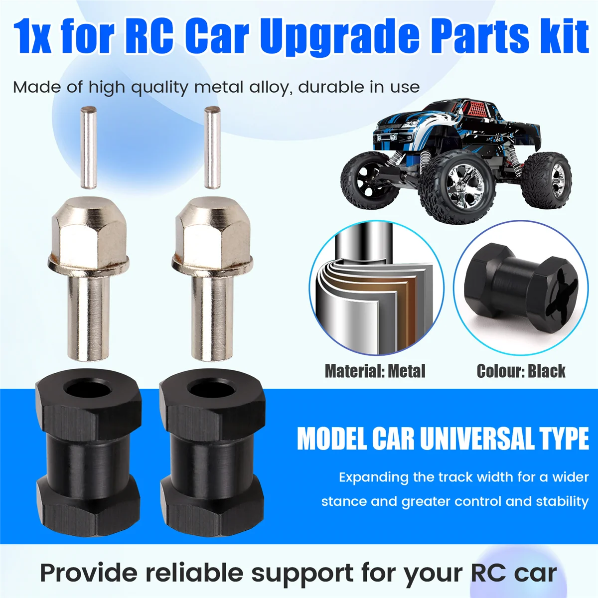 A15M 4pcs 12mm Hex Wheel Hub Drive Adaptor 17mm Extension Combiner Coupler for 1/10 RC Car Crawler SCX10 D90,Black