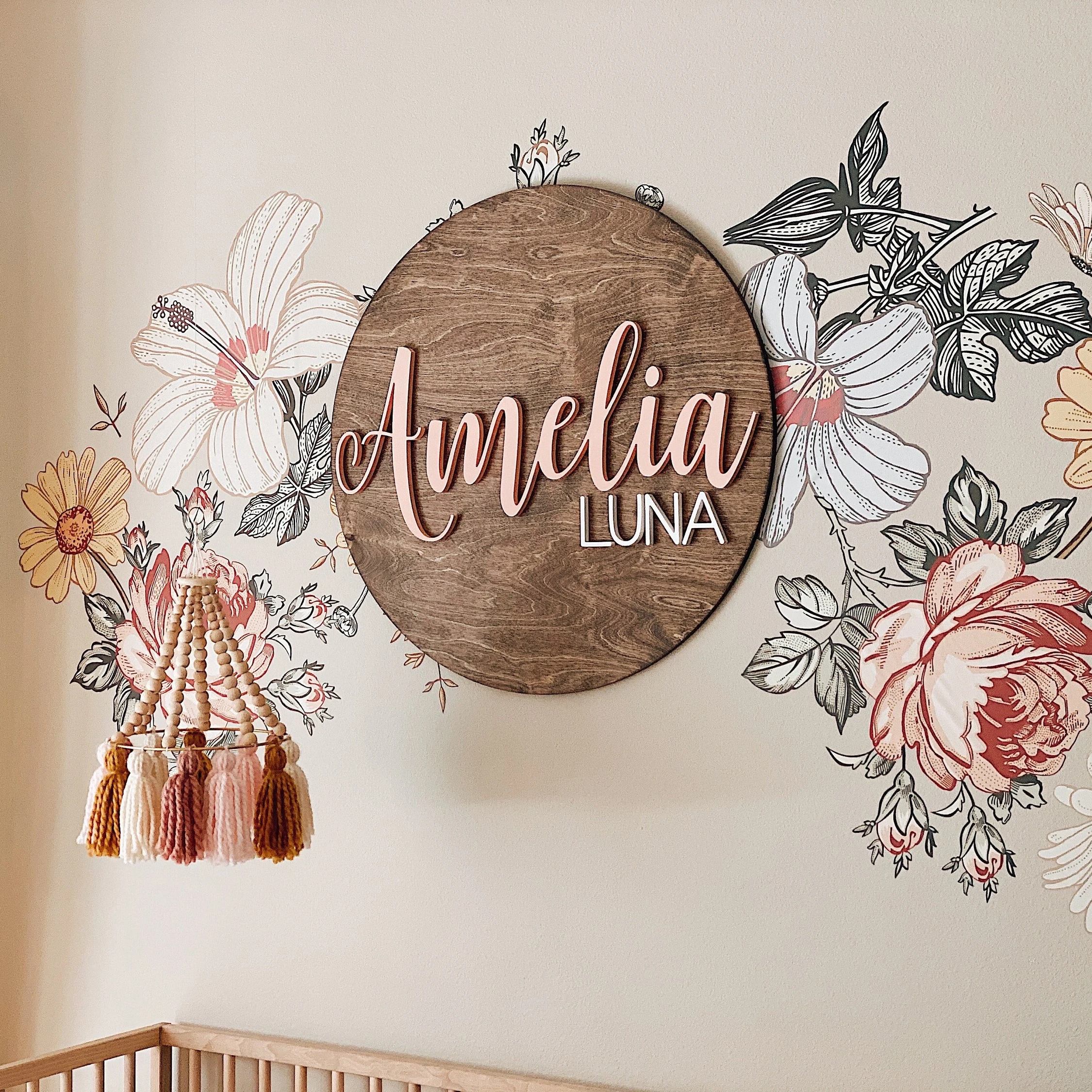 Personalized 3D Round Wooden Name Sign, Custom Nursery Wall Art, Baby Name Plaque, Wooden Name Sign for Nursery Baby Shower Gift