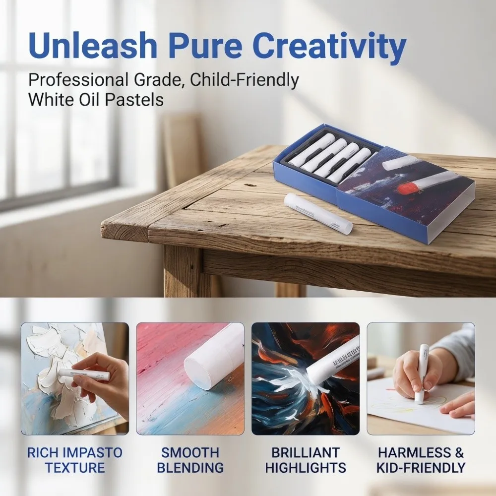 6PCS pure white shade White Oil Pastels mild non-toxic formula easy color overlay Soft Smooth Drawing Sticks