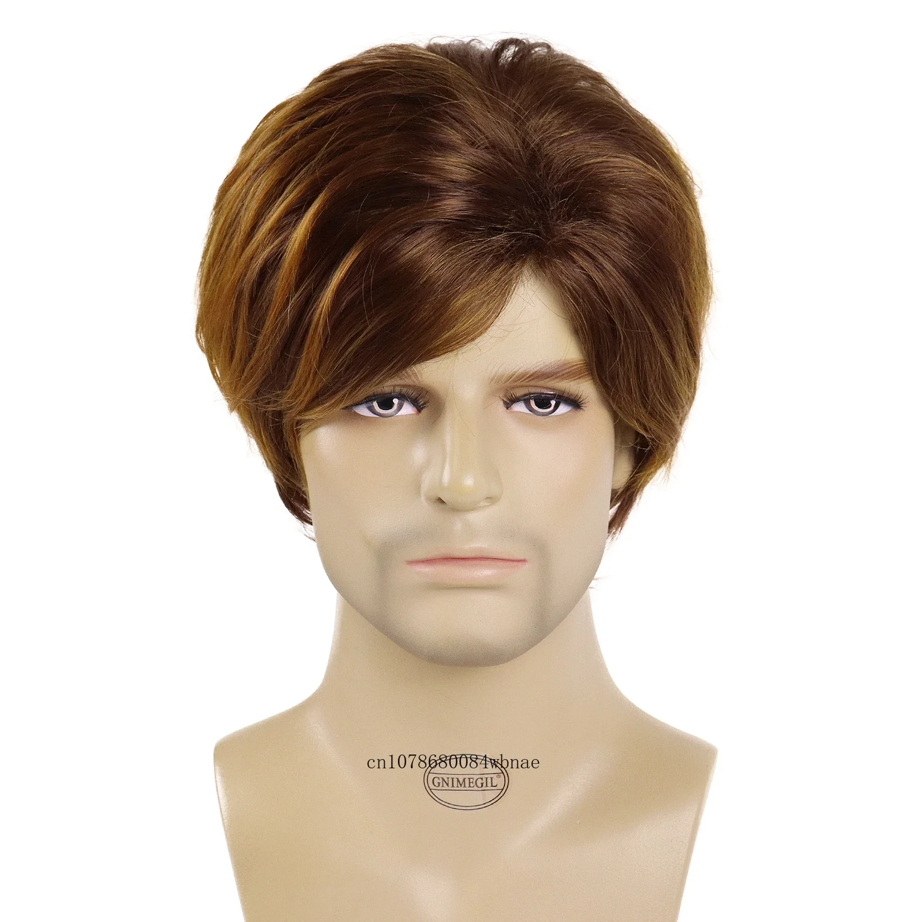 Men's Brown Wigs Natural Synthetic Hair Short Haircuts Wig with Bangs for Male Boys Daily Party Costume High Temperature Fiber