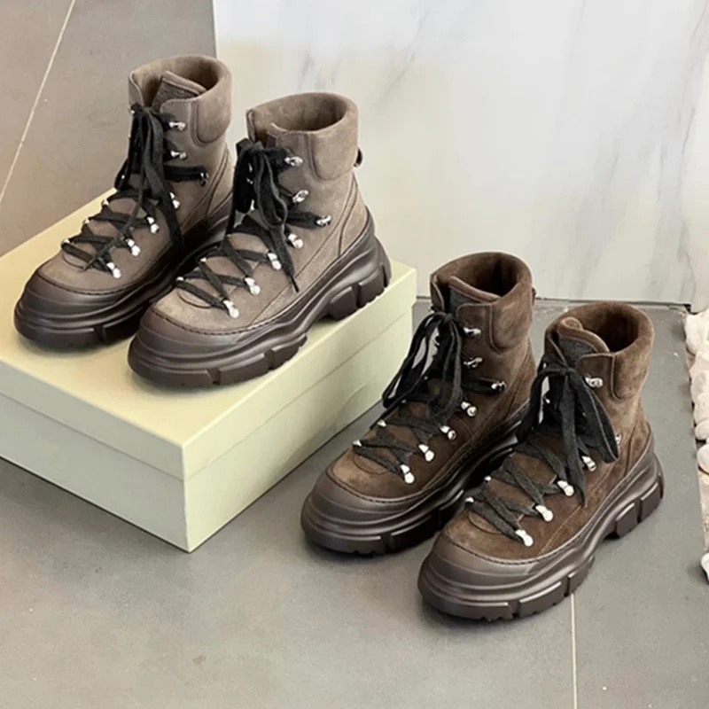 

Withered British Fashion Thick Soled Boots Shoes Cowhide Shiny Diamond Retro Round Toe Motorcycle Boots Minimalist Ankle Boots