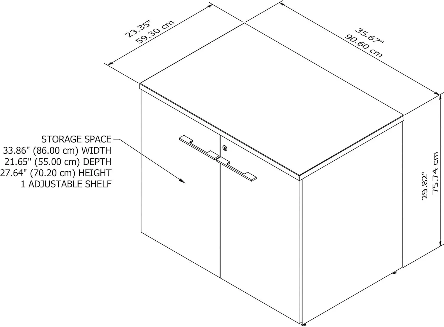 Armoire de rangement avec portes en Hickory moderne, Office 500, 36W, assemblé