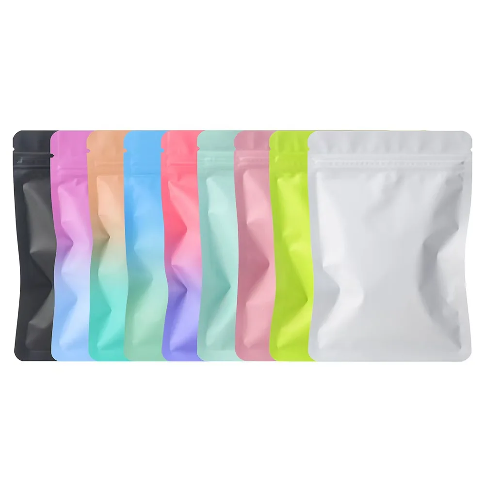 100 sacos mylar foscos de dupla face dos pces à prova dwaterproof água fundo plano folha de alumínio zip lock sacos para armazenamento de alimentos artesanato