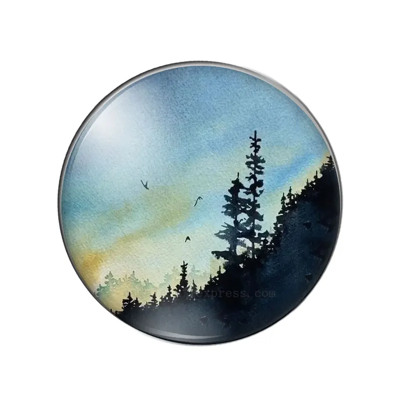 Green Forest Tree Art Painting 10mm/12mm/14mm/16mm/18mm/20mm/25mm Round photo glass cabochon demo flat back Making findings