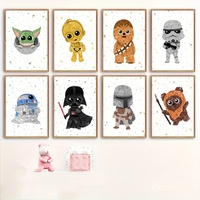 Cartoon Star Wars Art Prints Watercolor Posters R2D2 CP3O Darth Vadar Luke Skywalker Yoda Canvas Painting Boys Room Decor
