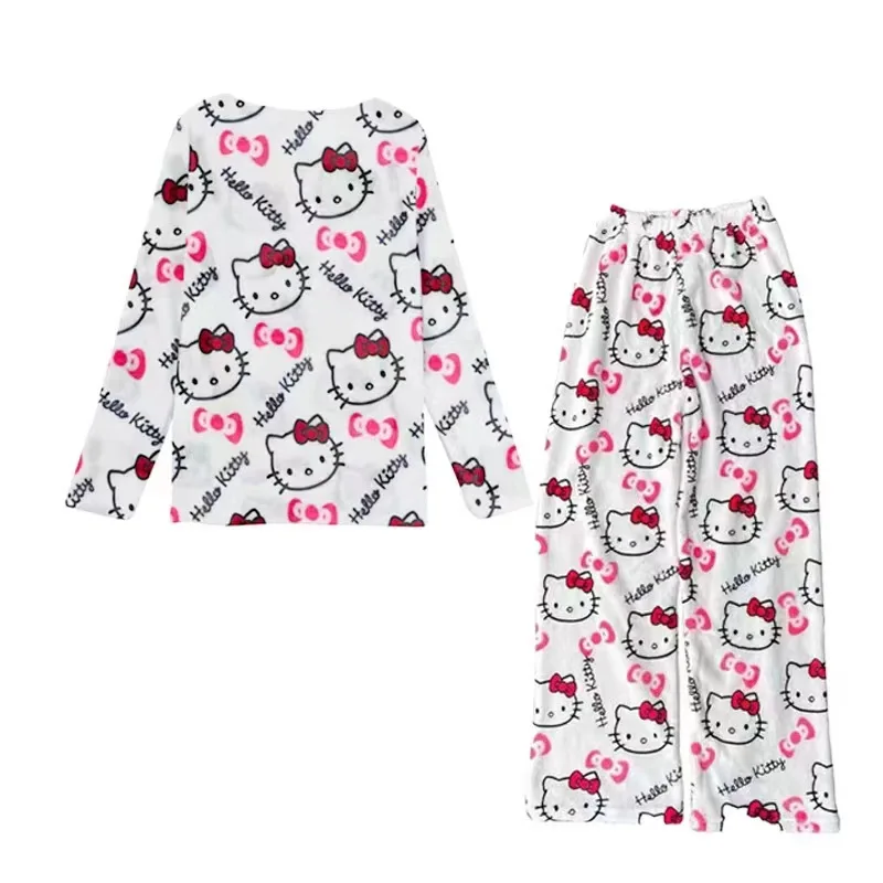 Sanrio Hello Kitty Zweiteiliges Herbst- und Winter-Home-Set, Jacke, Damen, warme Wolle, Cartoon, lässig, Zuhause sollte Herbstprobleme sein