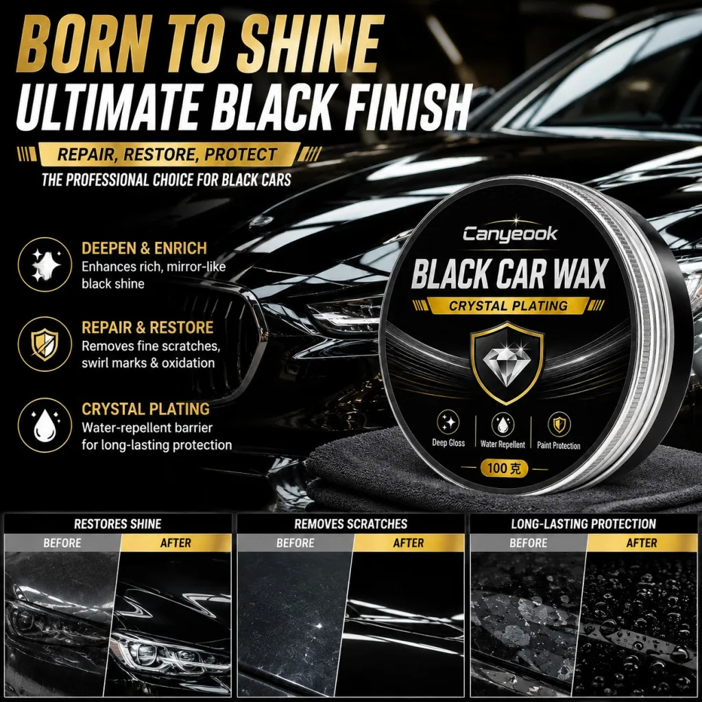 CANYEOOK Crystal Coating Wax 100g - Water-Repellent Protective Layer UV Guard for Black Vehicles Long-Lasting Showroom Shine