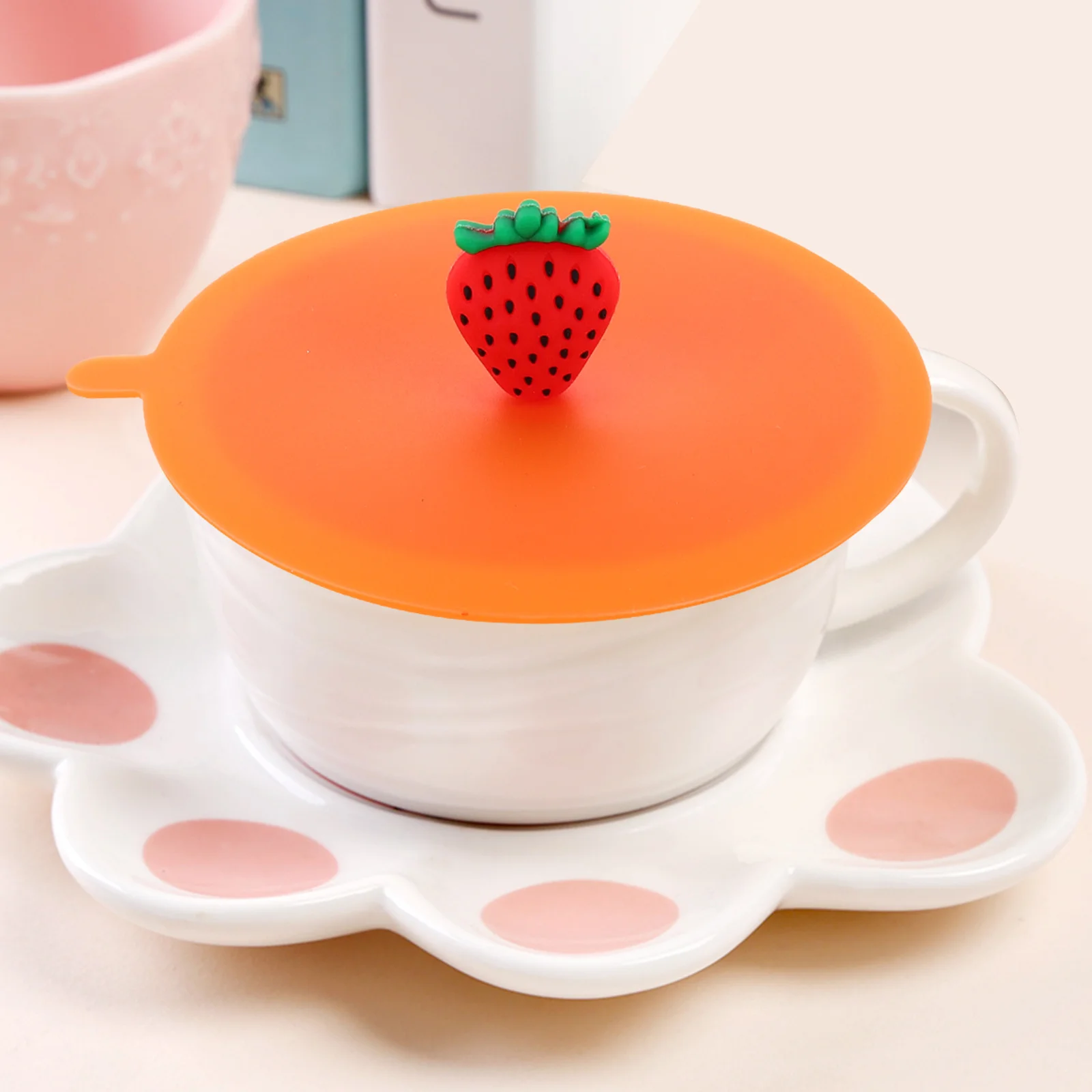 

4Pcs Silicone Leakproof Cup Lid Fruit Top Mug Cover Sealed Dustproof Lid Home Office Use Creative Silicone Cup Cover