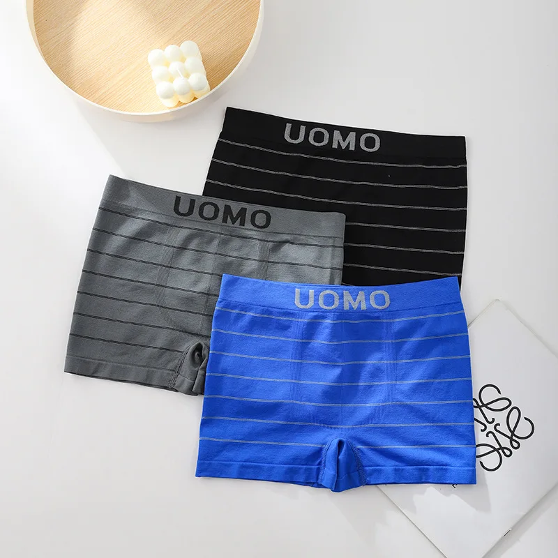 

Men's striped underwear is simple, comfortable and breathable sports mid-waist antibacterial boxers