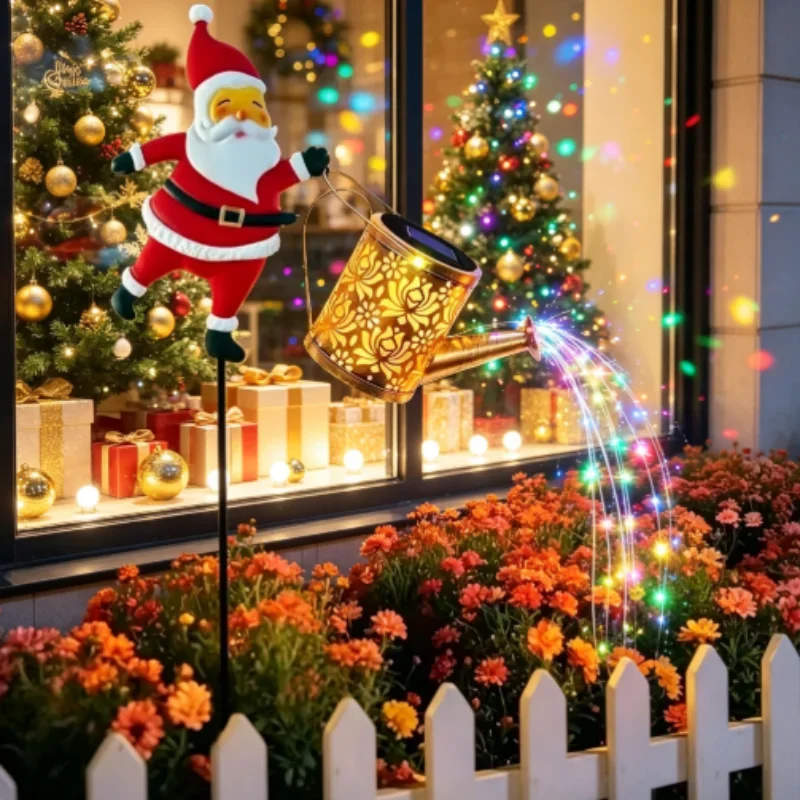 Santa Lantern Outdoor Solar Lamp Hollow Light Christmas Festive Decor for Yard Patio Lawn Walkway Landscape Driveway Garden