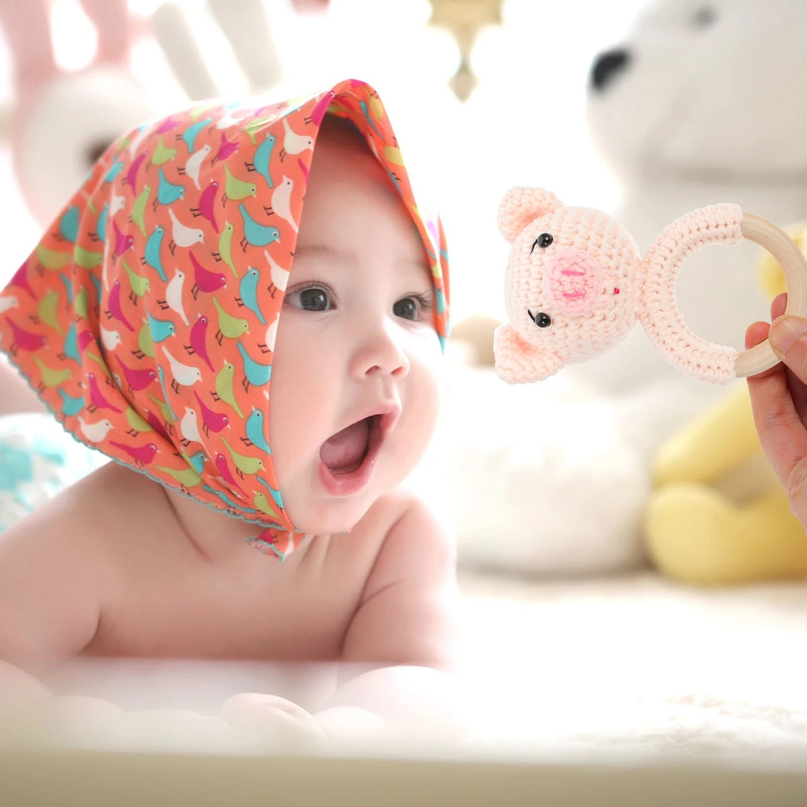 

Pig Rattle Bracelet Sensory Baby Toys Shaker Infant Ring Grasp Maracas Hand Percussion Rattles