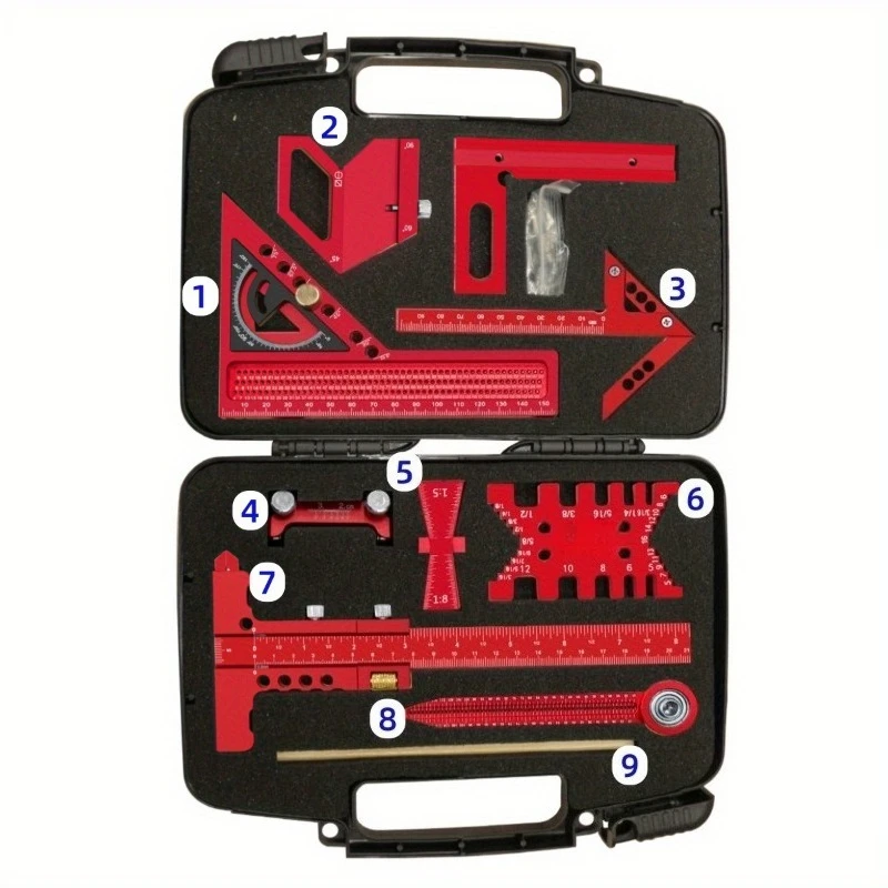 Woodworking Measuring Tool Kit with Storage Box 10-piece Set Project Planning Layout Plank Splicing Auxiliary Kit