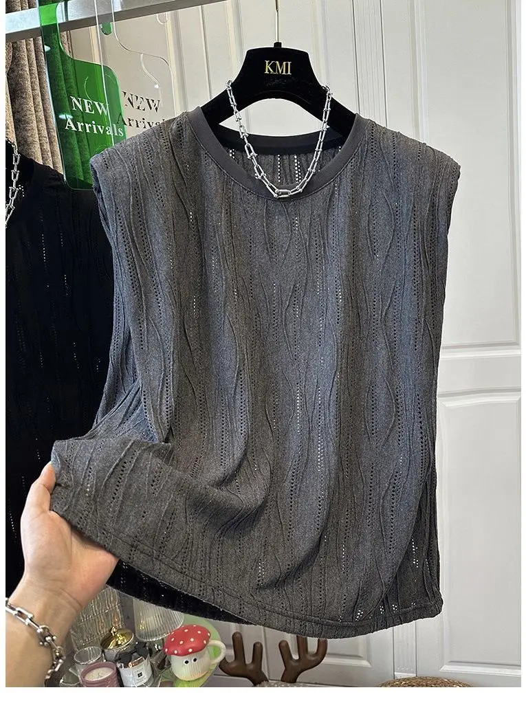 

Extra Large Size Women's Fashionable Luxury Hollow out Vest Summer Casual Sleeveless Thin Top Breathable Comfortable Lightweight