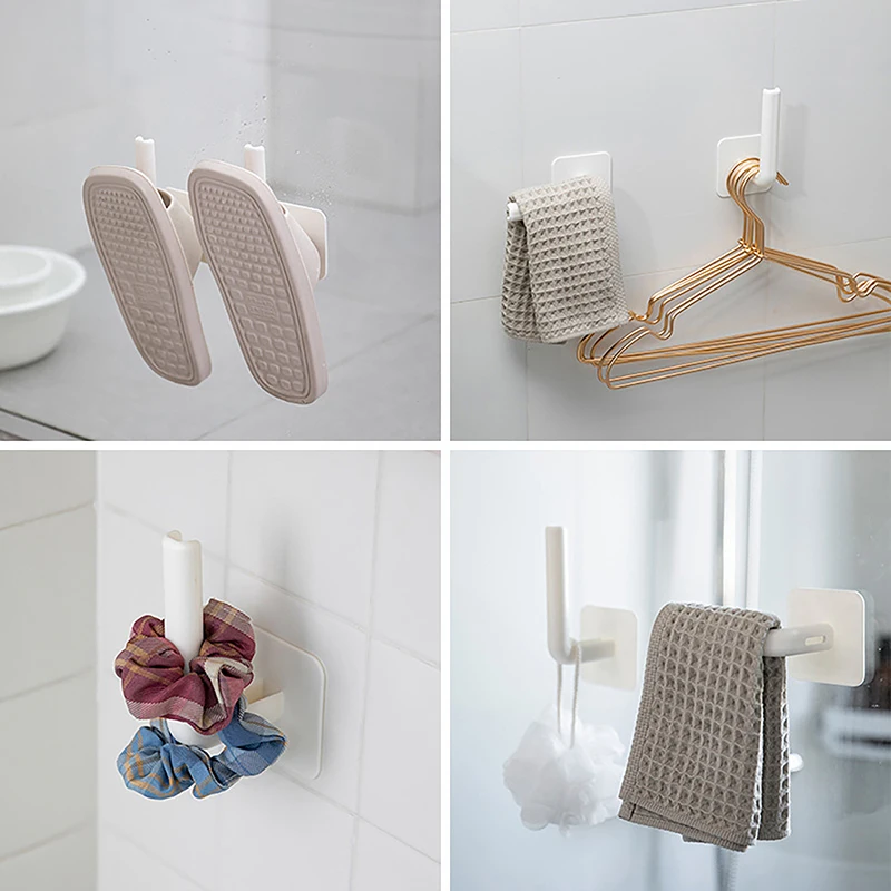 خطافات على شكل حرف L من البلاستيك غير اللكم خلف الباب خطاف لاصق متعدد الوظائف رفوف معلقة أداة تخزين المطبخ والحمام #5