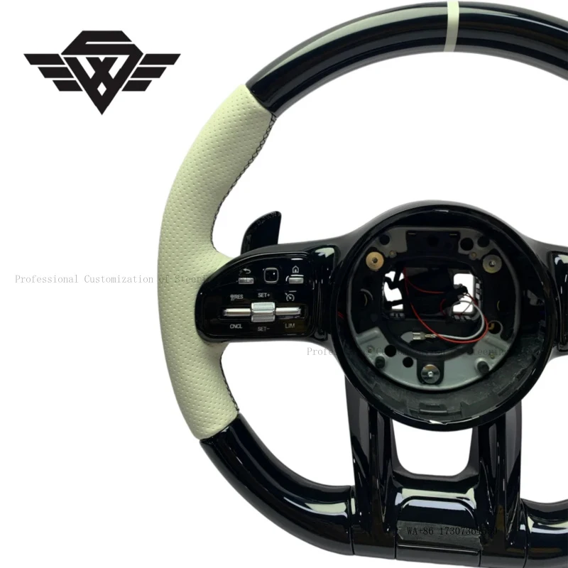 Premium Custom Piano Black Peach Wood Steering Wheel with Silver Buttons for Mercedes Benz 809AMG E63 W205 W223  High Quality