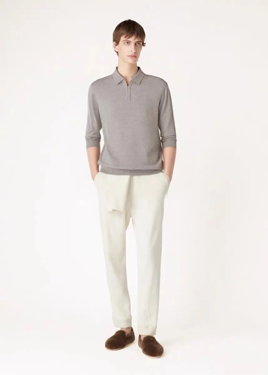 

Ele Italian Sle Мужская шерстяная смесь Long Sve irt Повседневный классический воротник High End Faion для среднего возраста и ли